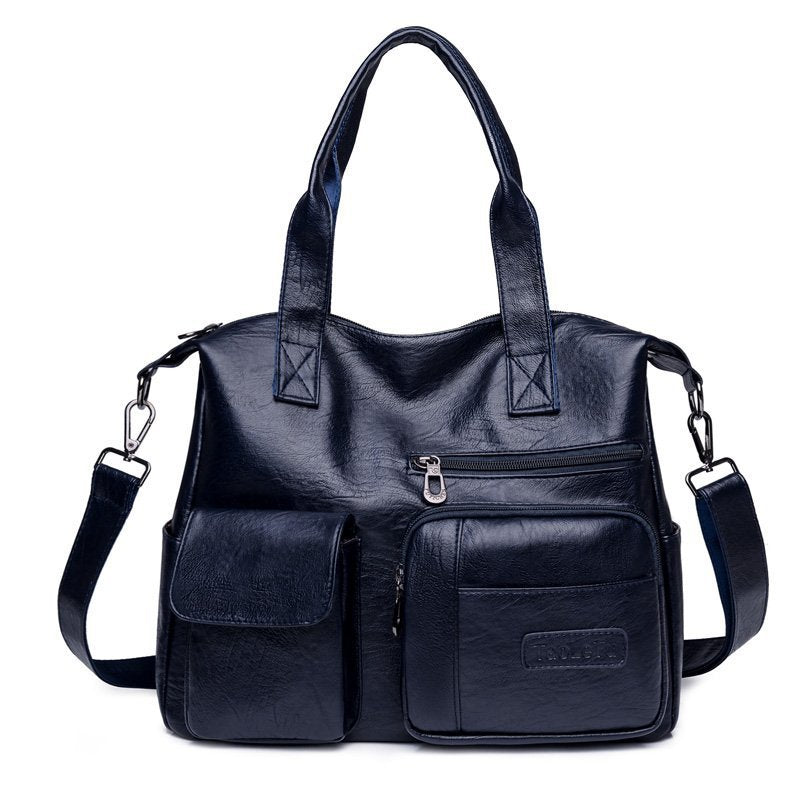 Vintage PU Leather Tote Bag Soft Retro Simple Shoulder Handbag for Women Daily Commuter
