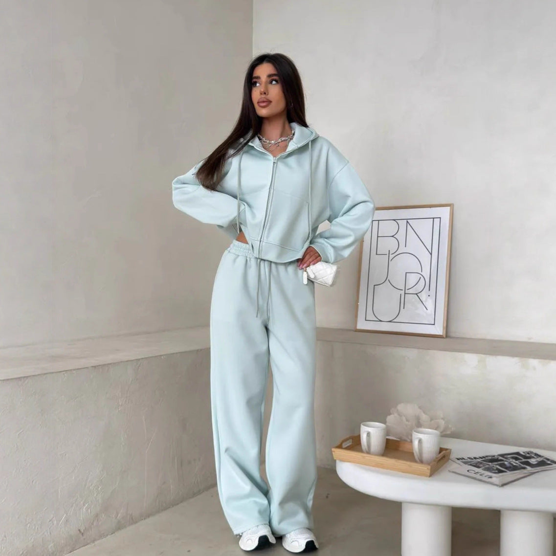 Womens Long Sleeve Hooded Sweatshirt and Trousers Set