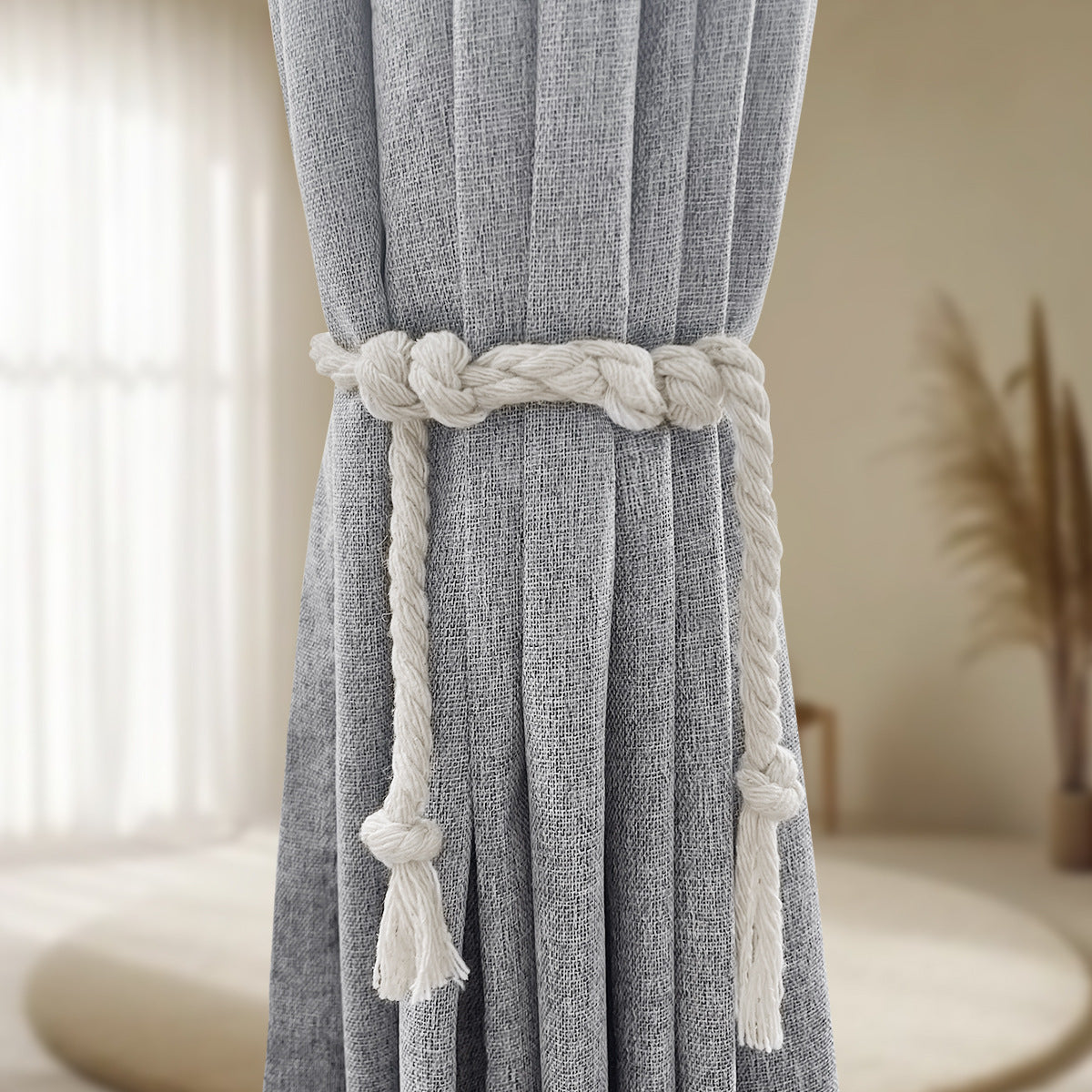 Solid Polyester Full Blackout Curtain with Tie Rope and Grommets