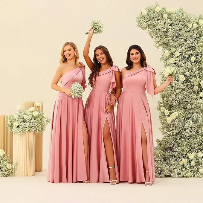 One-Shoulder Bow Tie Evening Dress