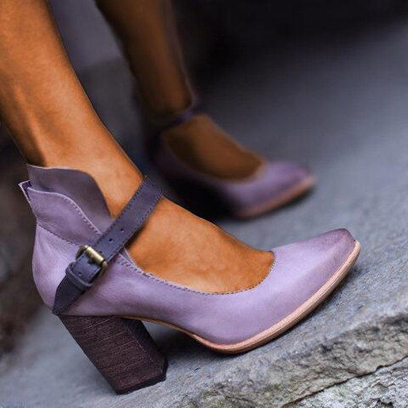 Retro Buckle High Heel Pumps Pointed Toe Summer Dress Shoes for Women