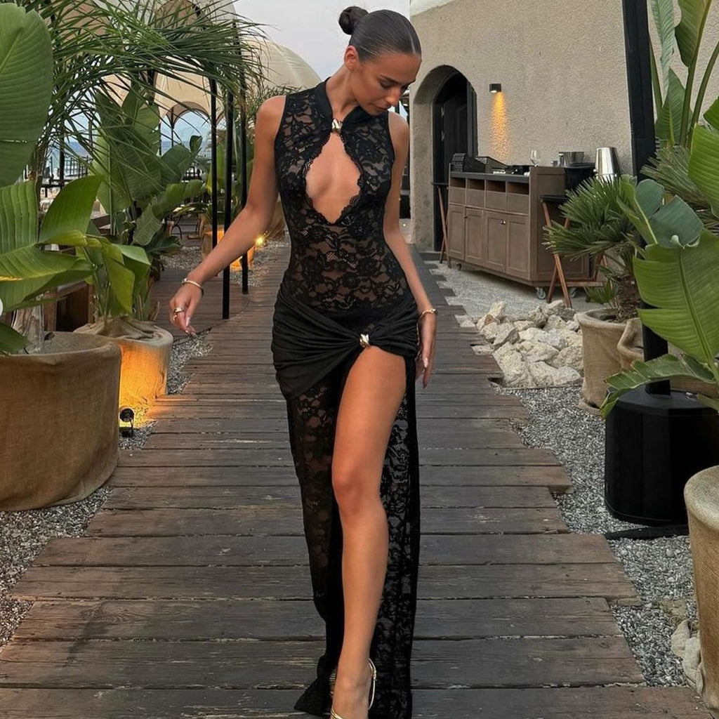 sexy fashion lace hollow sleeveless dress