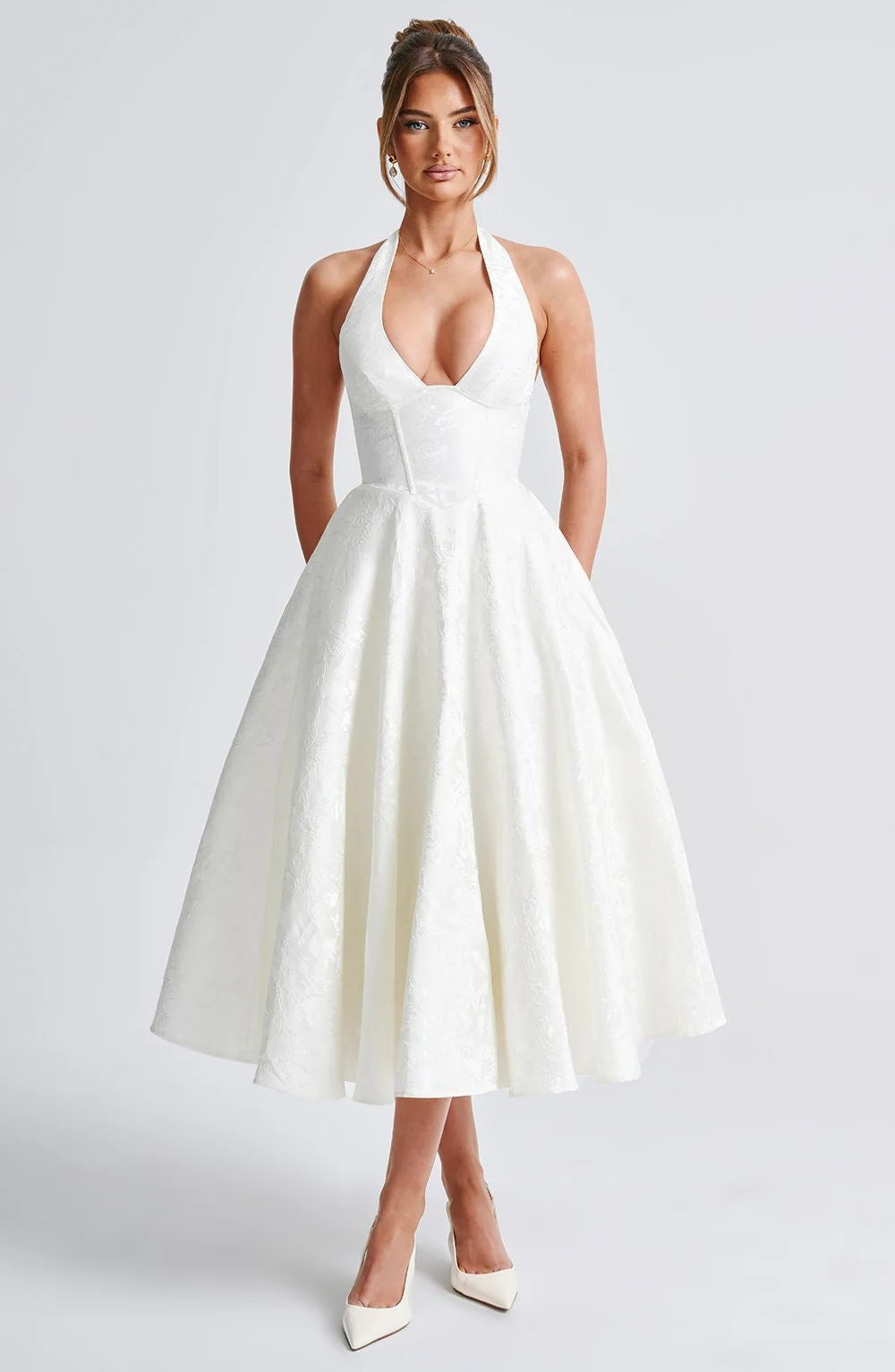 Jacquard Halter Neck Evening Gown