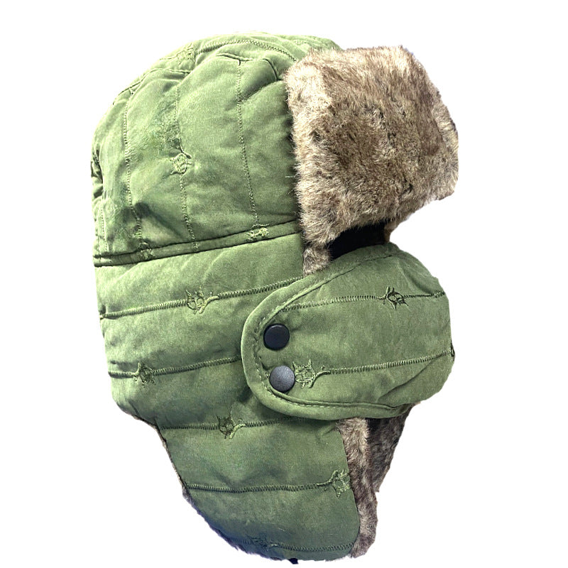 Men Women Embroidered Fleece Lined Winter Ski Hat with Face Mask