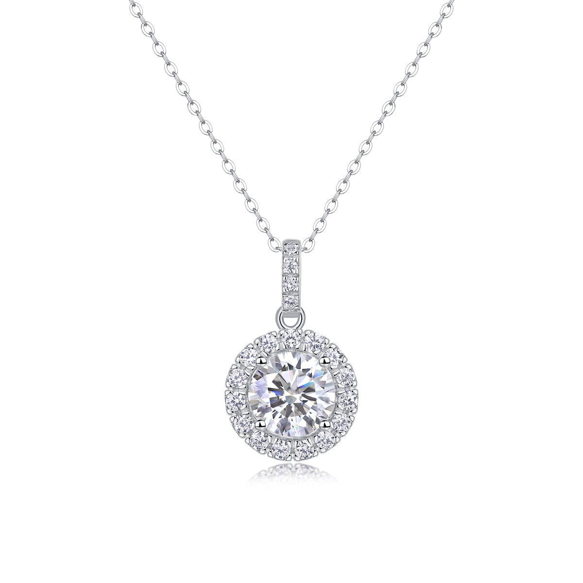 Sterling Silver Moissanite Geometric Pendant Necklace