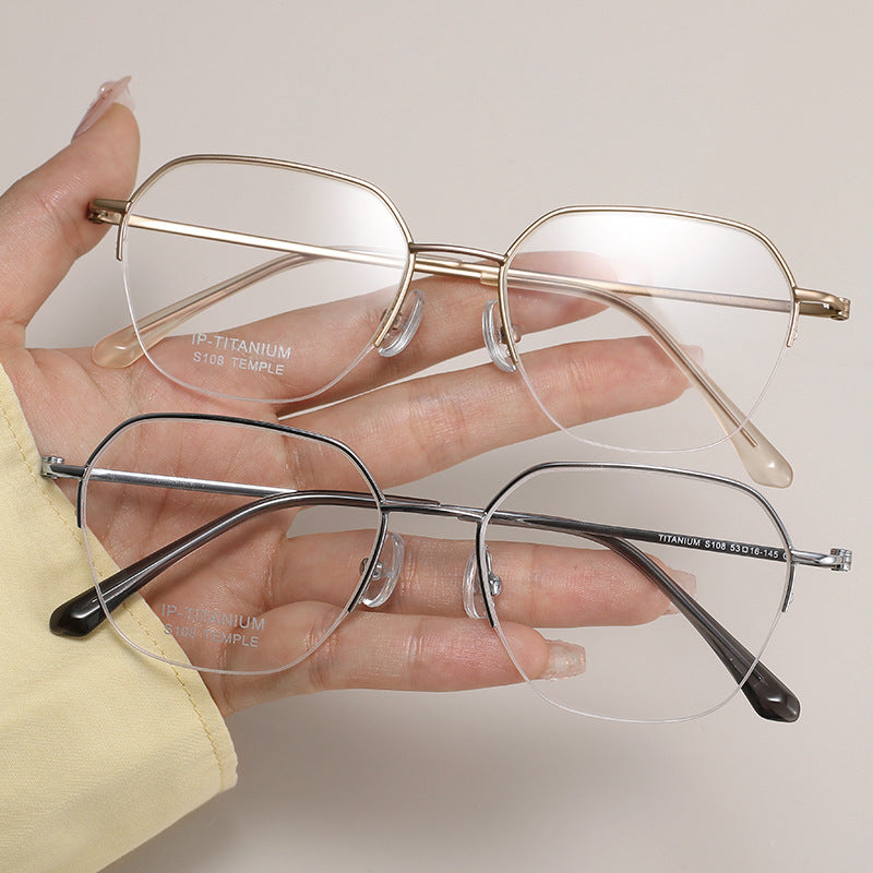 Retro Polygonal Pure Titanium Half-Rim Eyeglass Frame