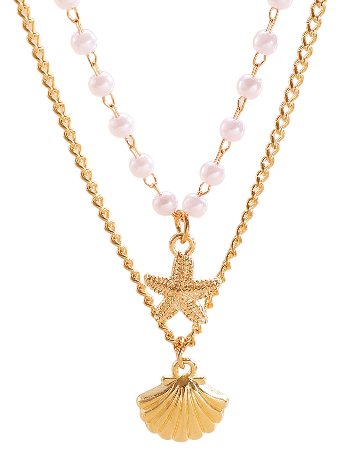 Layered Shell Pearl Starfish Pendant Bohemian Necklace