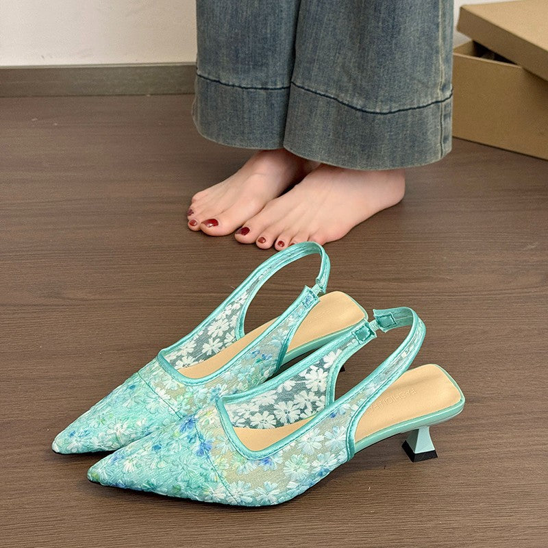 Elegant Pointed Toe Kitten Heel Sandals