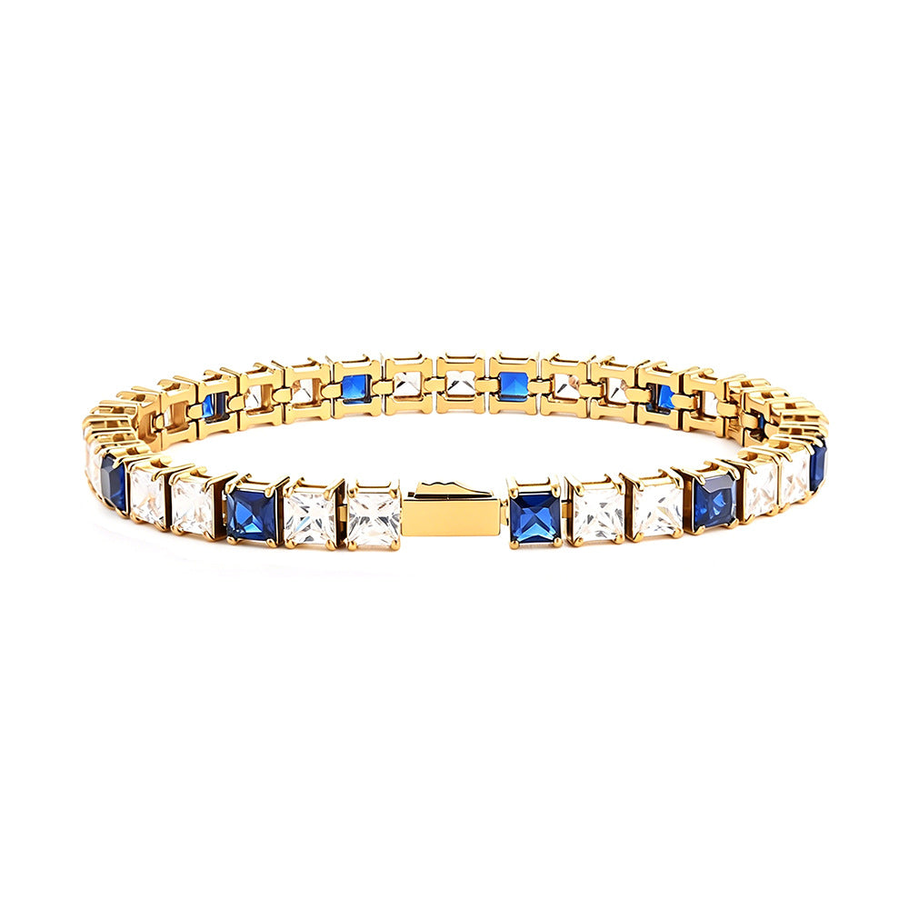 Stainless Steel Tennis Chain Bracelet Square Zircon Light Luxury Jewelry