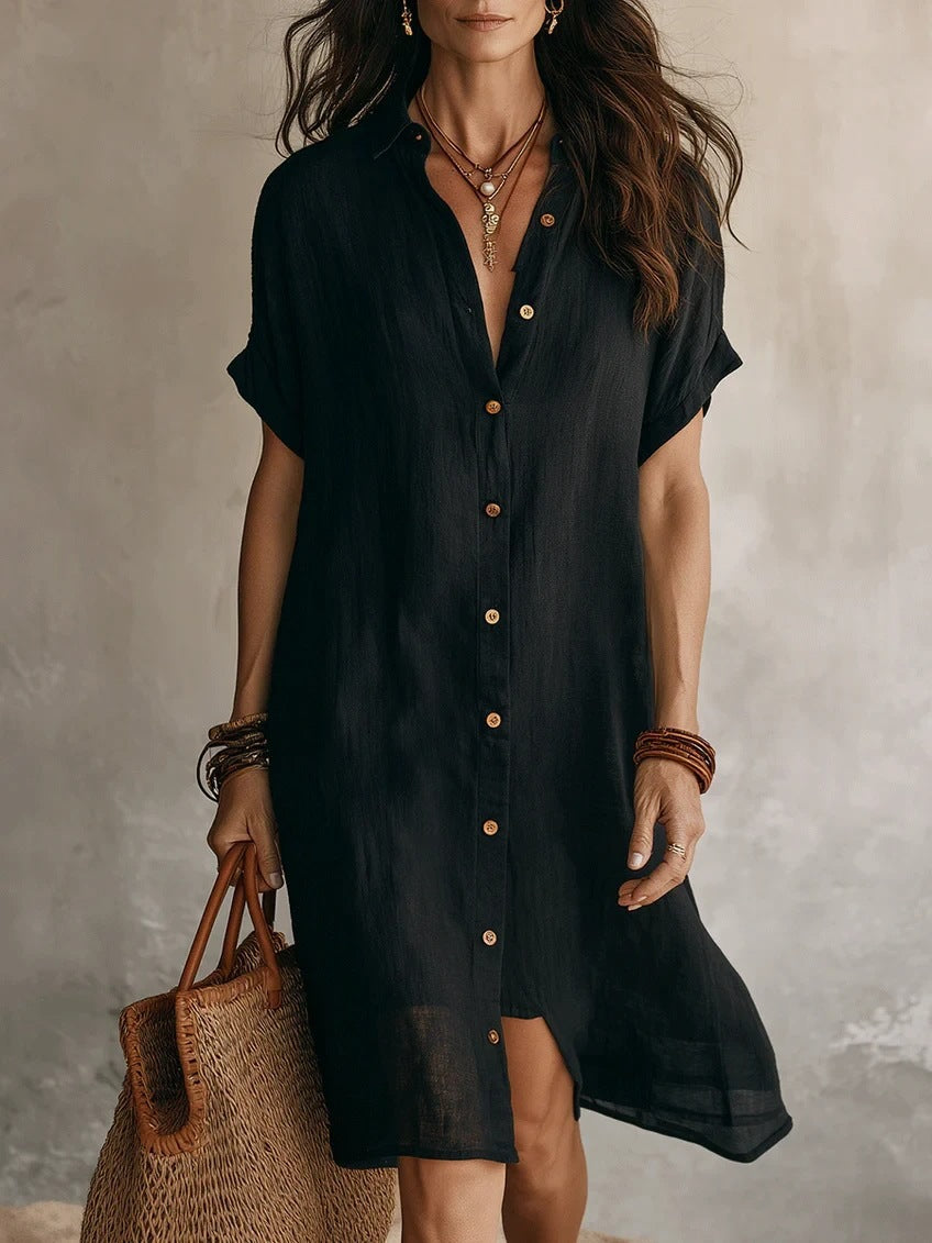 Women's Casual Solid Color Cotton Linen Dress
