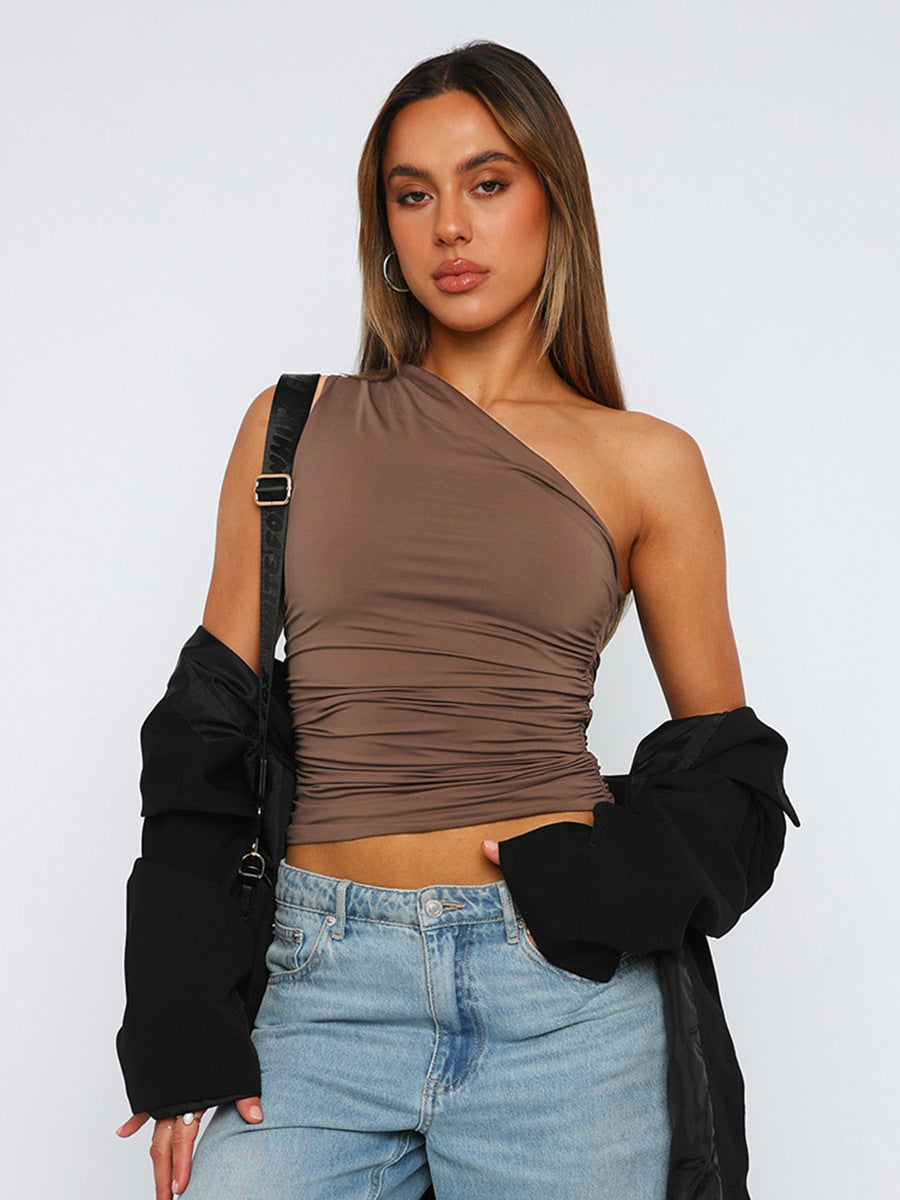 Womens Slanted Shoulder Slim Vest