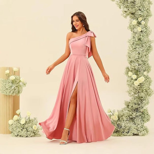 One-Shoulder Bow Tie Evening Dress