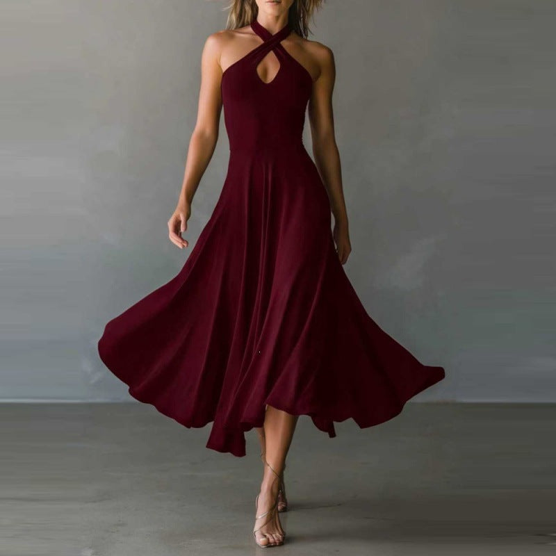 Retro Halter Neck Keyhole Back Long Dress