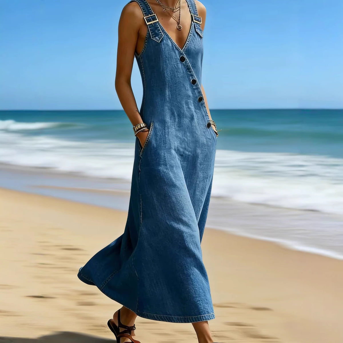 Womens Vintage Denim A-line Dress