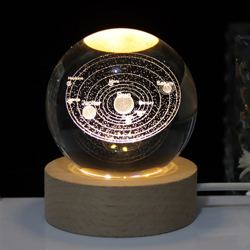 3D Engraved Crystal Ball Night Light with Warm Base