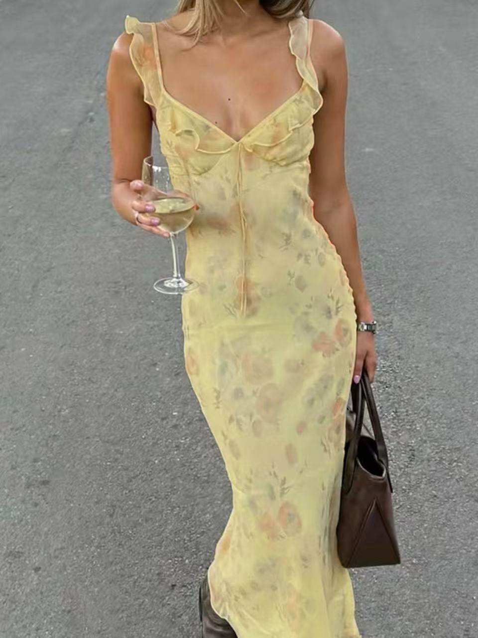 Floral Print Suspender Dress
