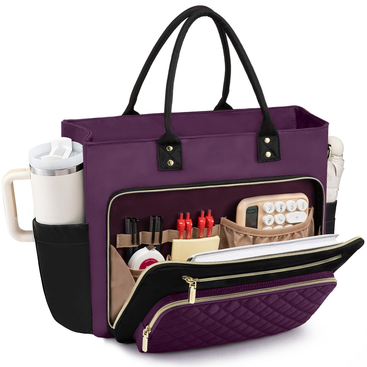 Ladies' Large Capacity Commuter Handbag with Cup Holder