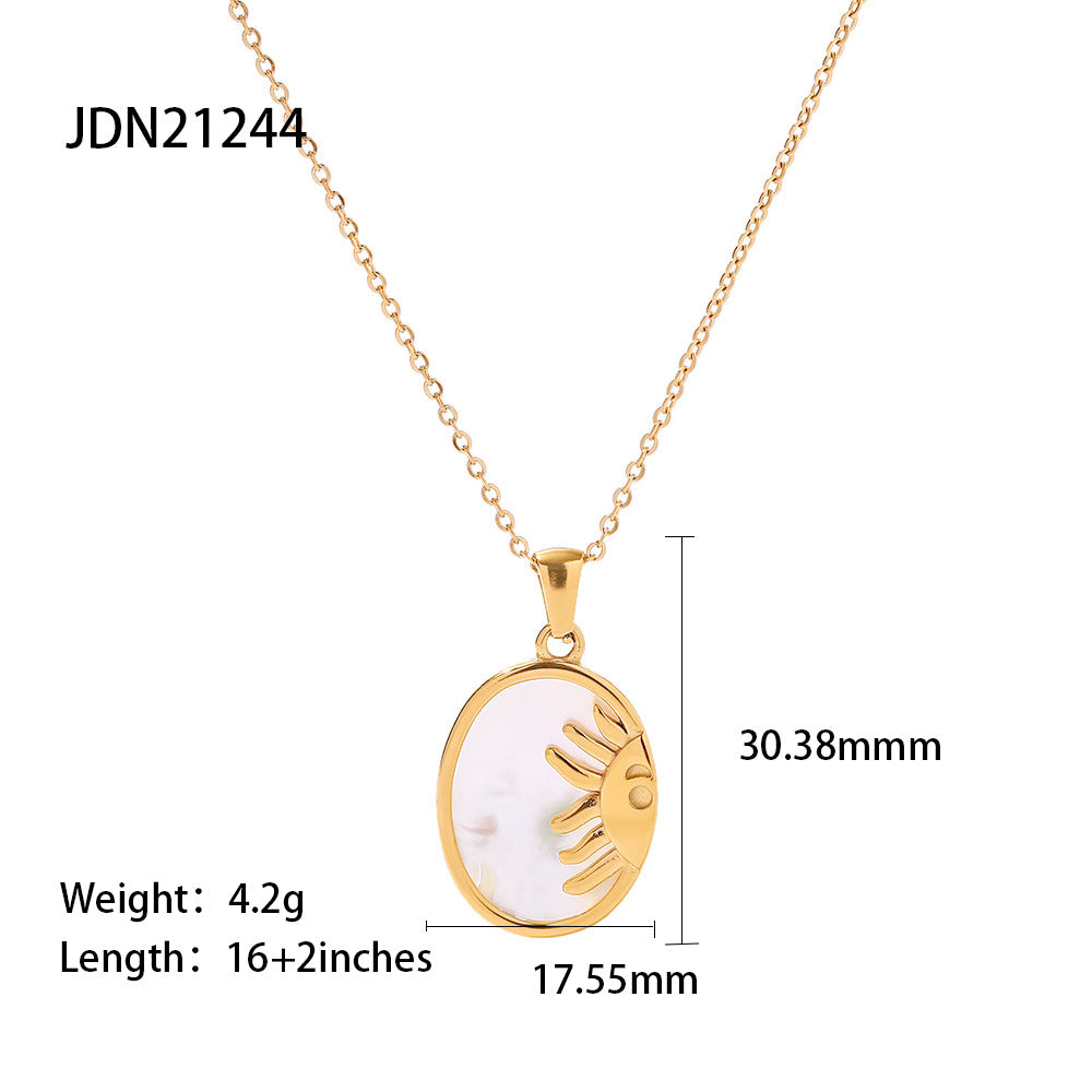 Stainless Steel Inlaid with Diamonds Vintage Mother-Of-Pearl Jewelry Classic Fashion Cross-Border