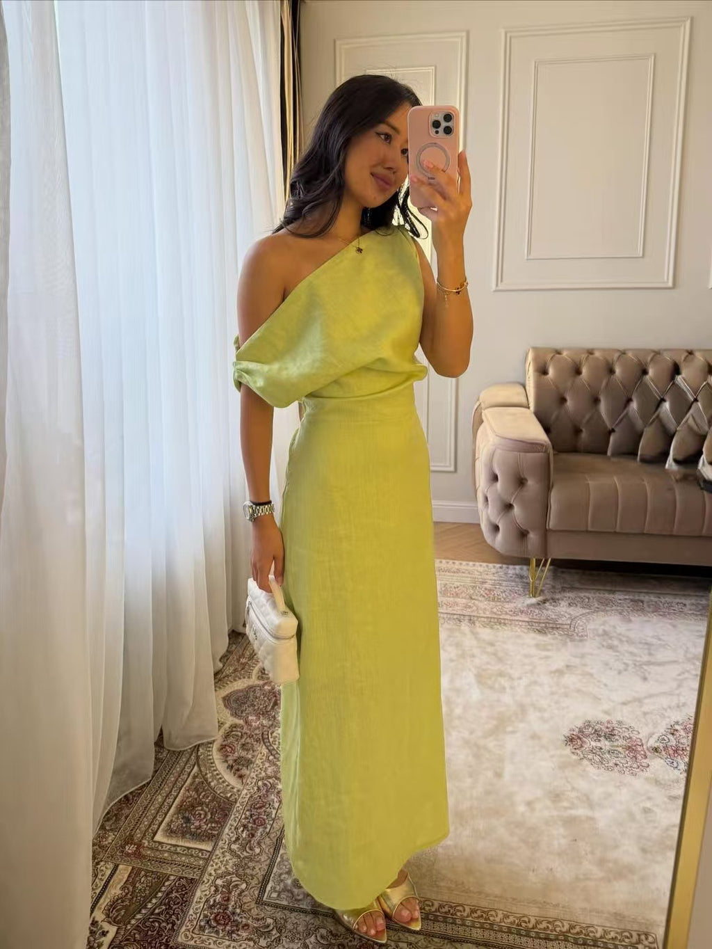 Off-Shoulder Linen Dress