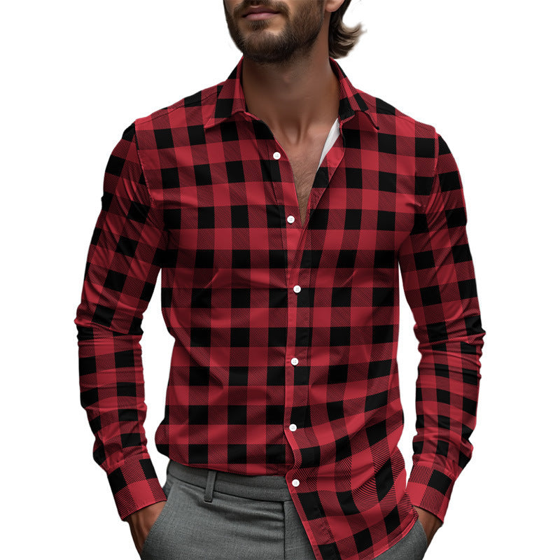 Men Printed Long Sleeve Casual Shirt Lapel Collar