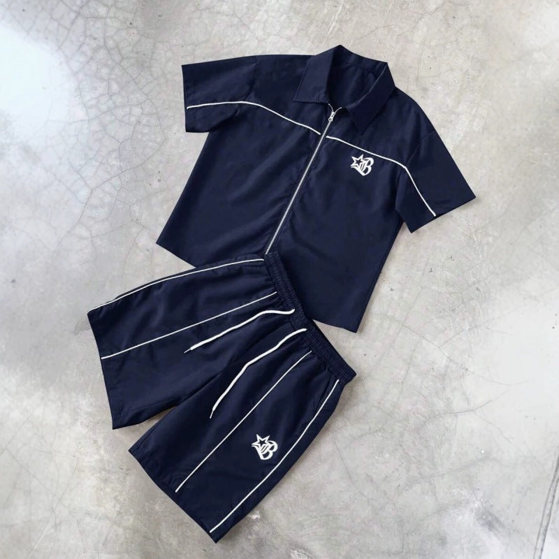 Striped Short Sleeve Shirt and Shorts Set