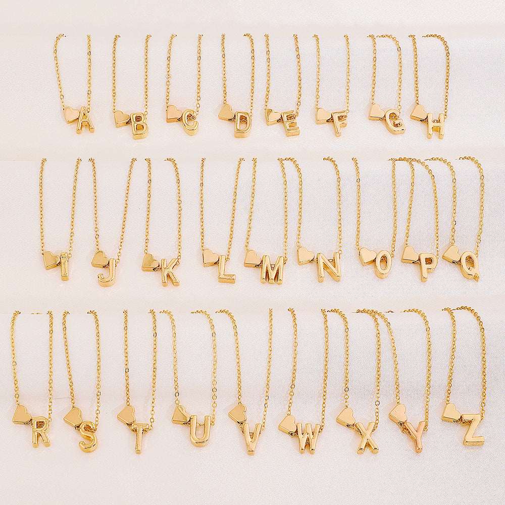 Heart Letter Necklace and Bracelet Set