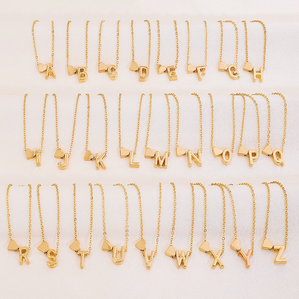 Heart Letter Necklace and Bracelet Set