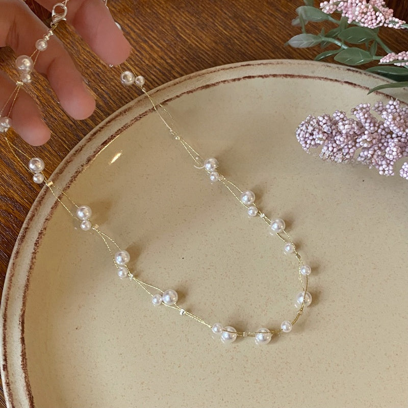 Double Layer Pearl Baby Breath Necklace