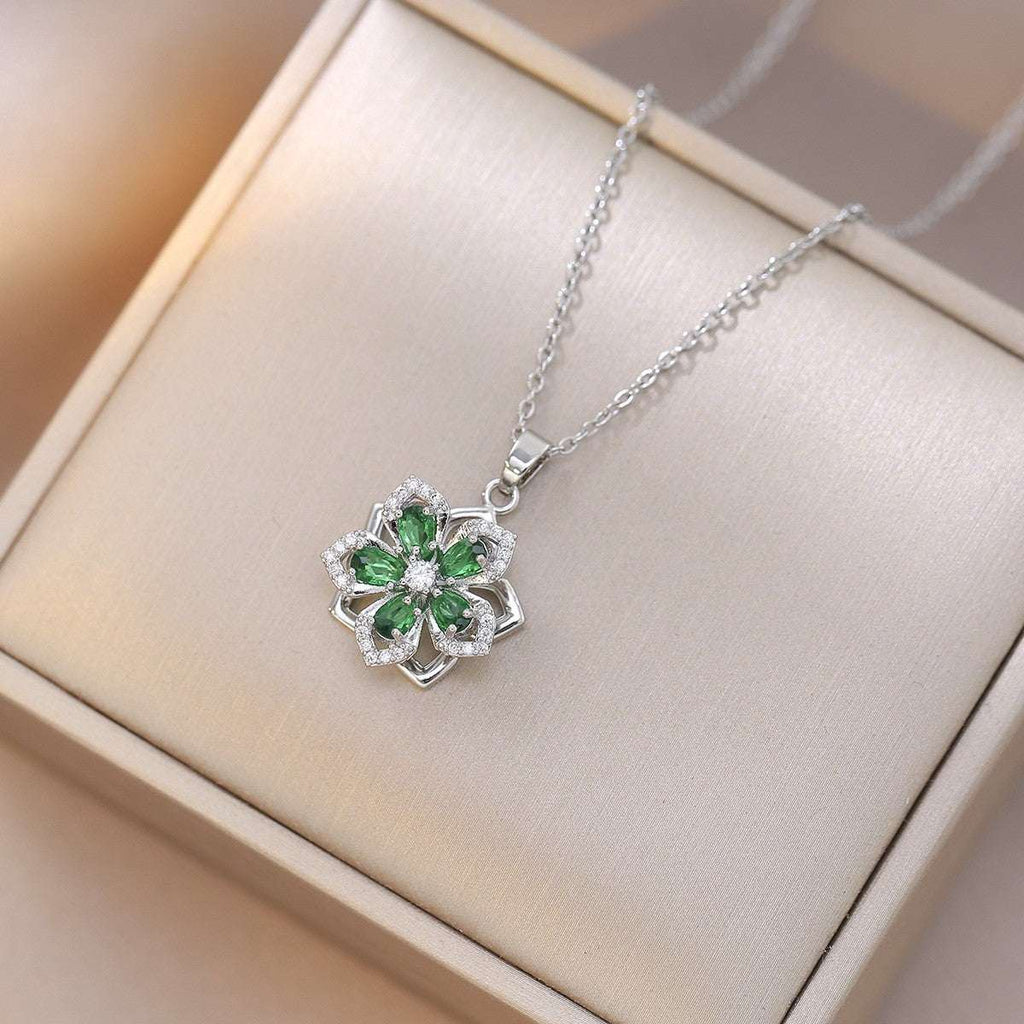 Rotating Bauhinia Flower Zircon Necklace