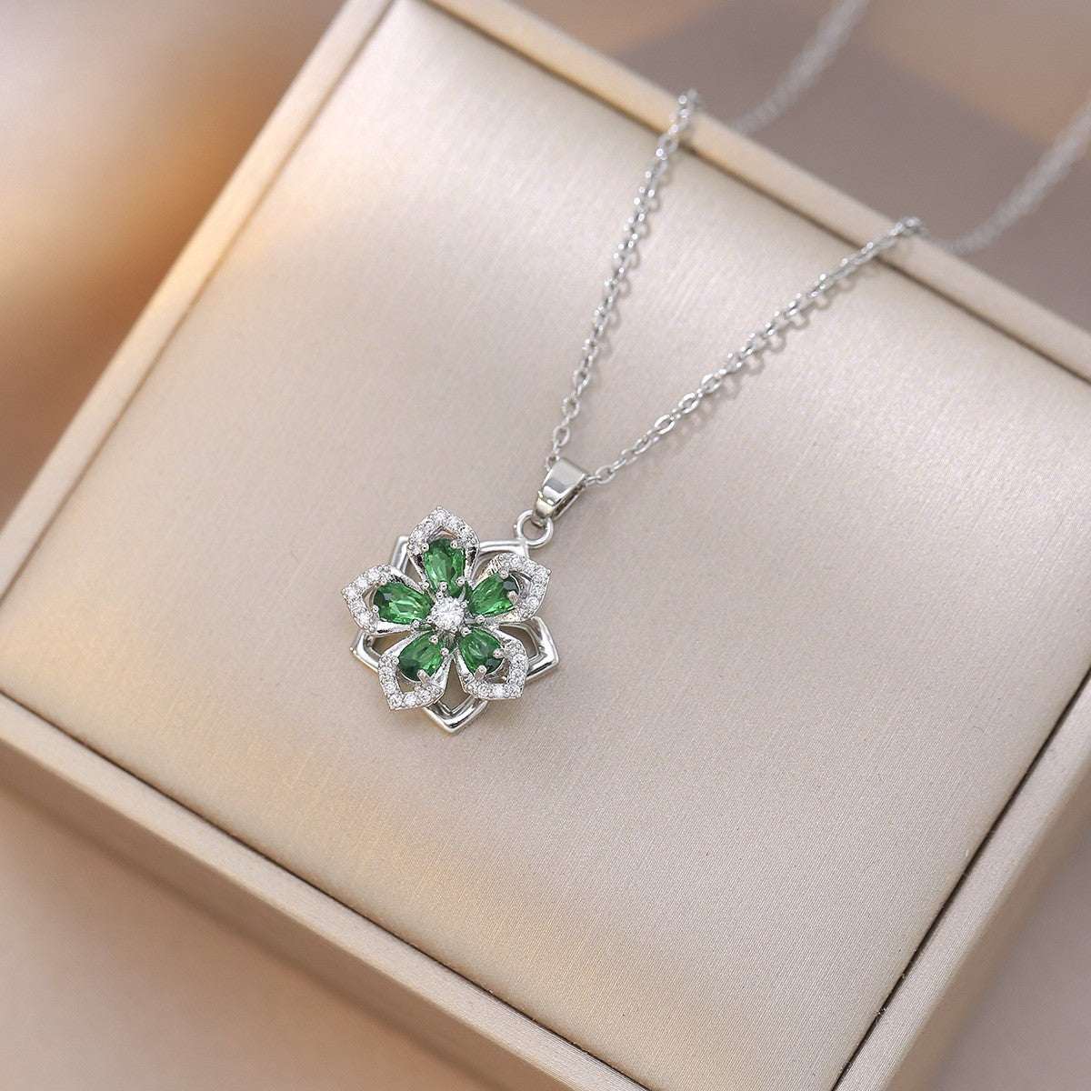 Rotating Bauhinia Flower Zircon Necklace