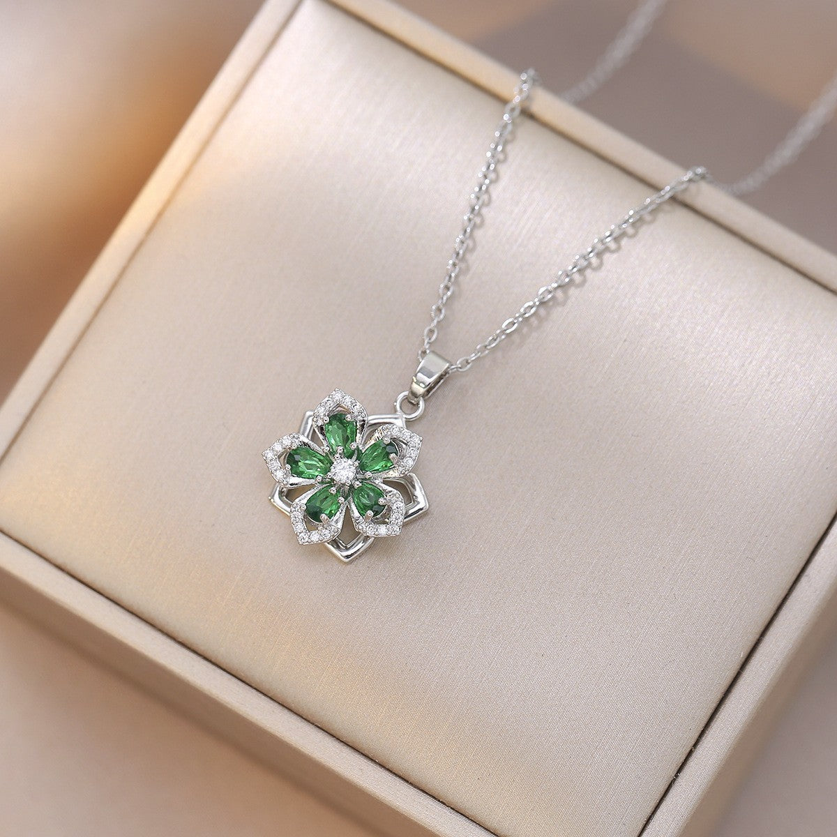 Rotating Bauhinia Flower Zircon Necklace