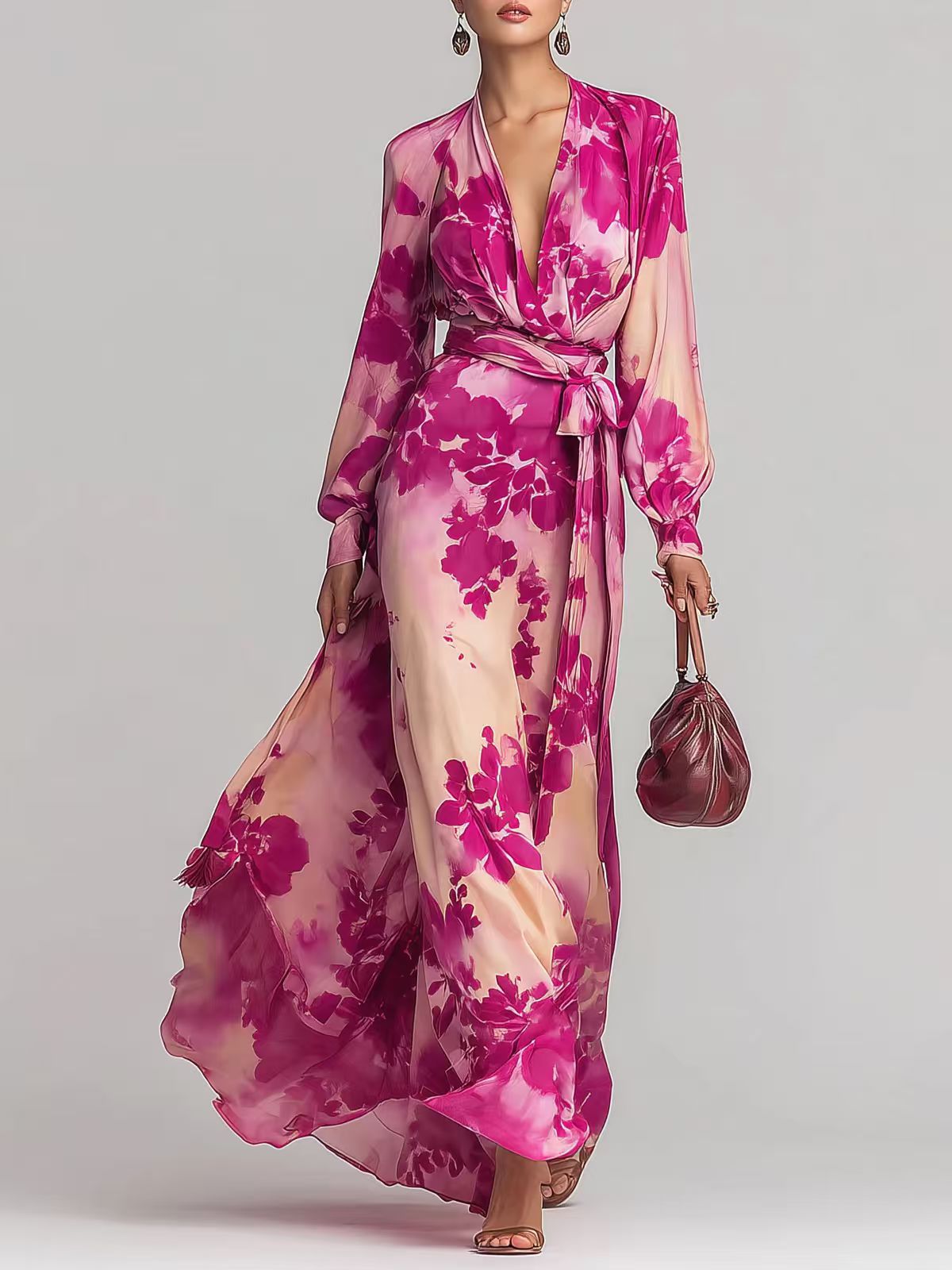 Floral Print Chiffon Tie Waist Dress