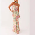 Satin Backless Floral Print Dress