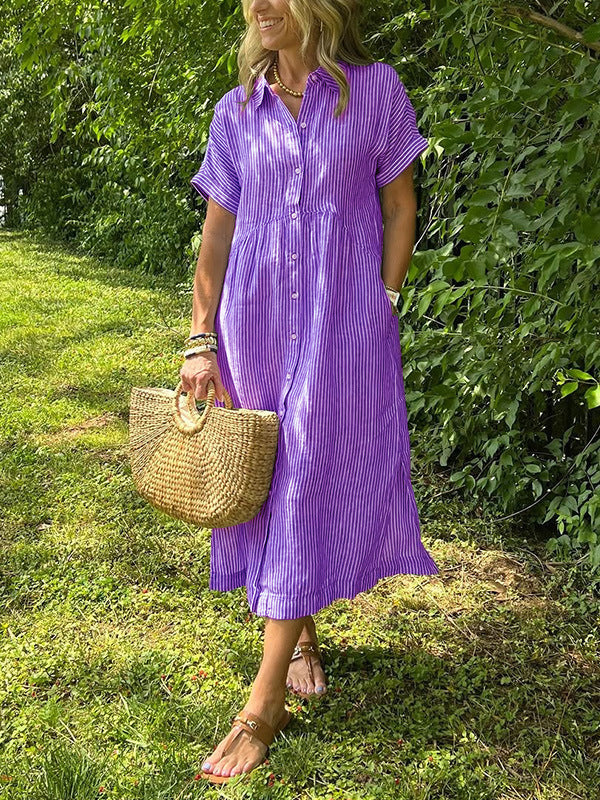 Womens Striped Short Sleeve Shirt Dress