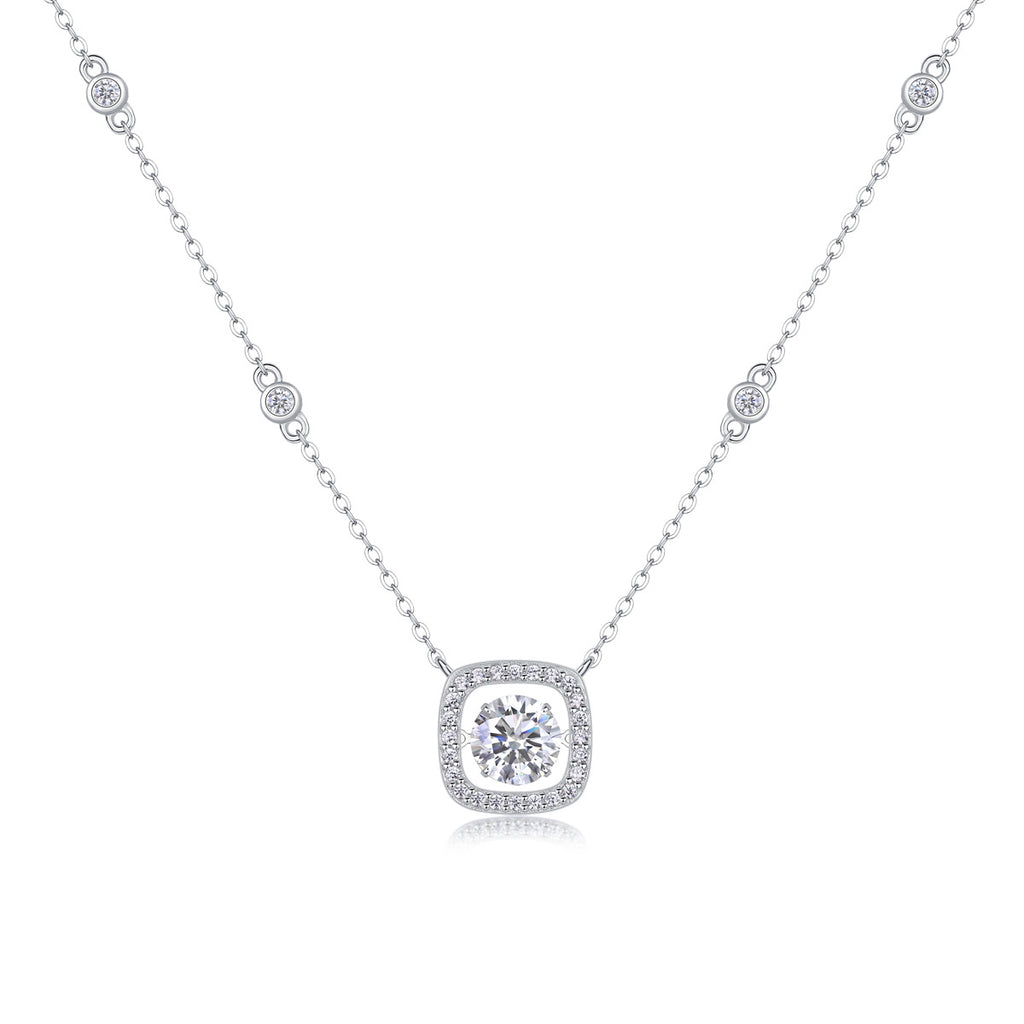 Sterling Silver Moissanite Geometric Pendant Necklace