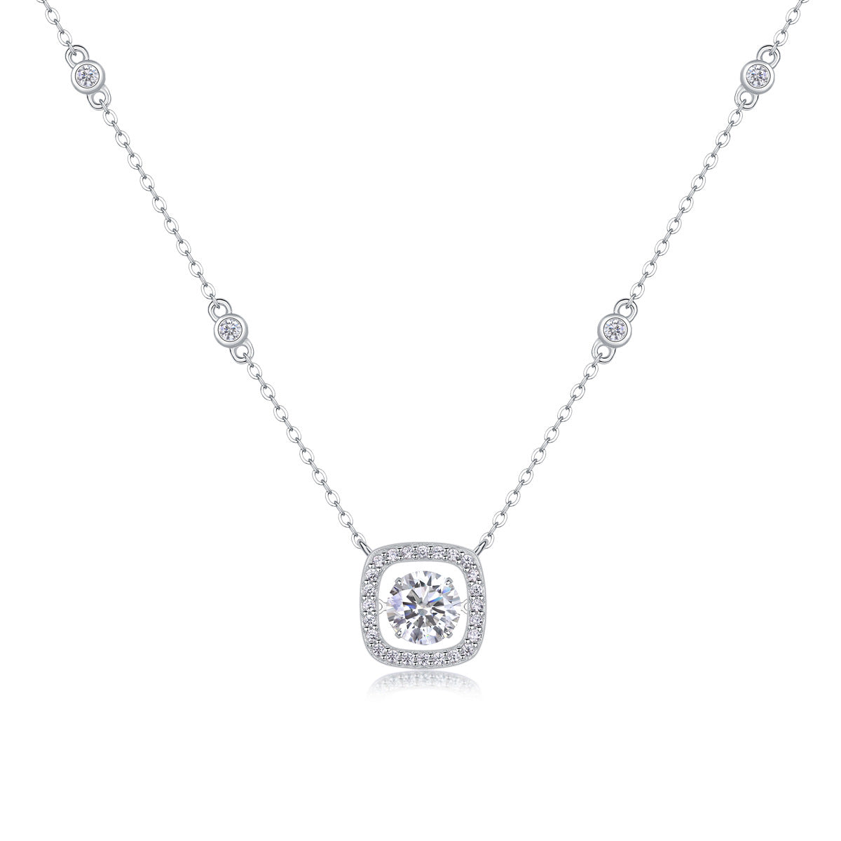 Sterling Silver Moissanite Geometric Pendant Necklace