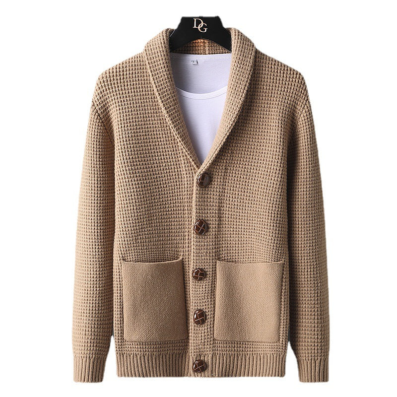 Men's Slim Fit Pocket Knit Cardigan with Turn Down Collar