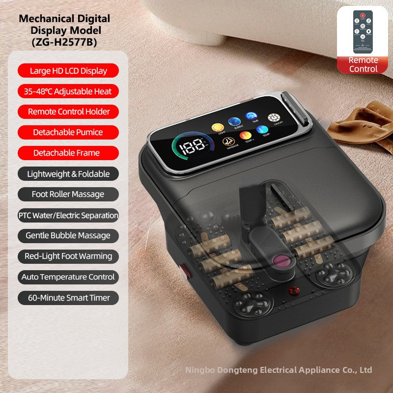 Foldable Electric Foot Spa with Digital Display Massage Heating Bubble Remote Control