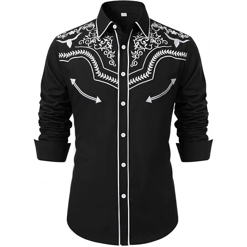 Mens Retro Western Long Sleeve Shirt