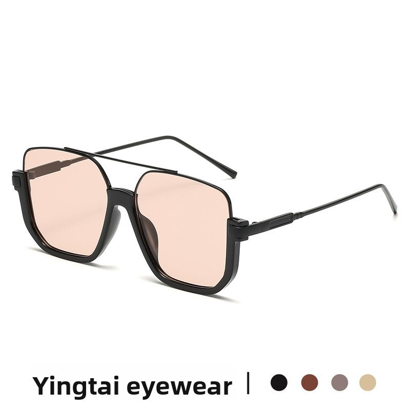 Plain double-beam large-frame anti-blue light retro glasses