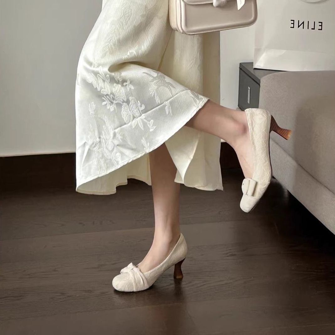 French Style Lace Mary Jane Shoes with Bow