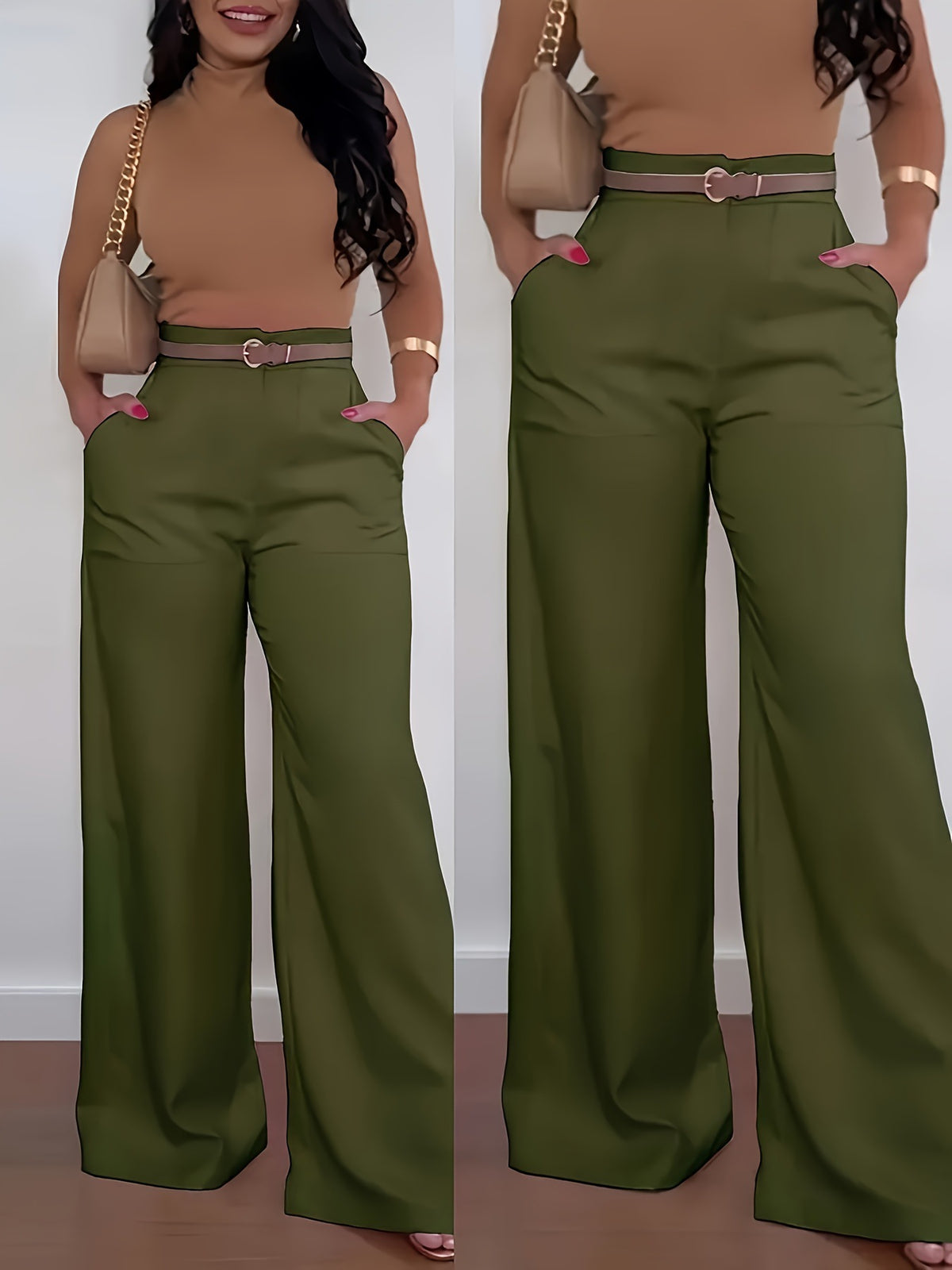 Women's Spring Mid-High Waist Wide Leg Straight Formal Pants
