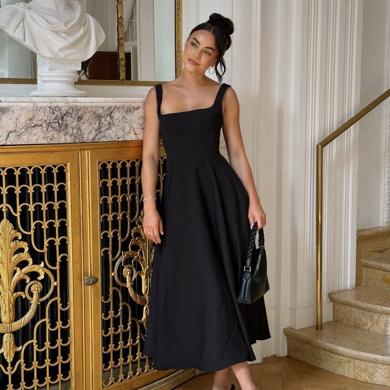 Elegant Square Neck Sleeveless Dress
