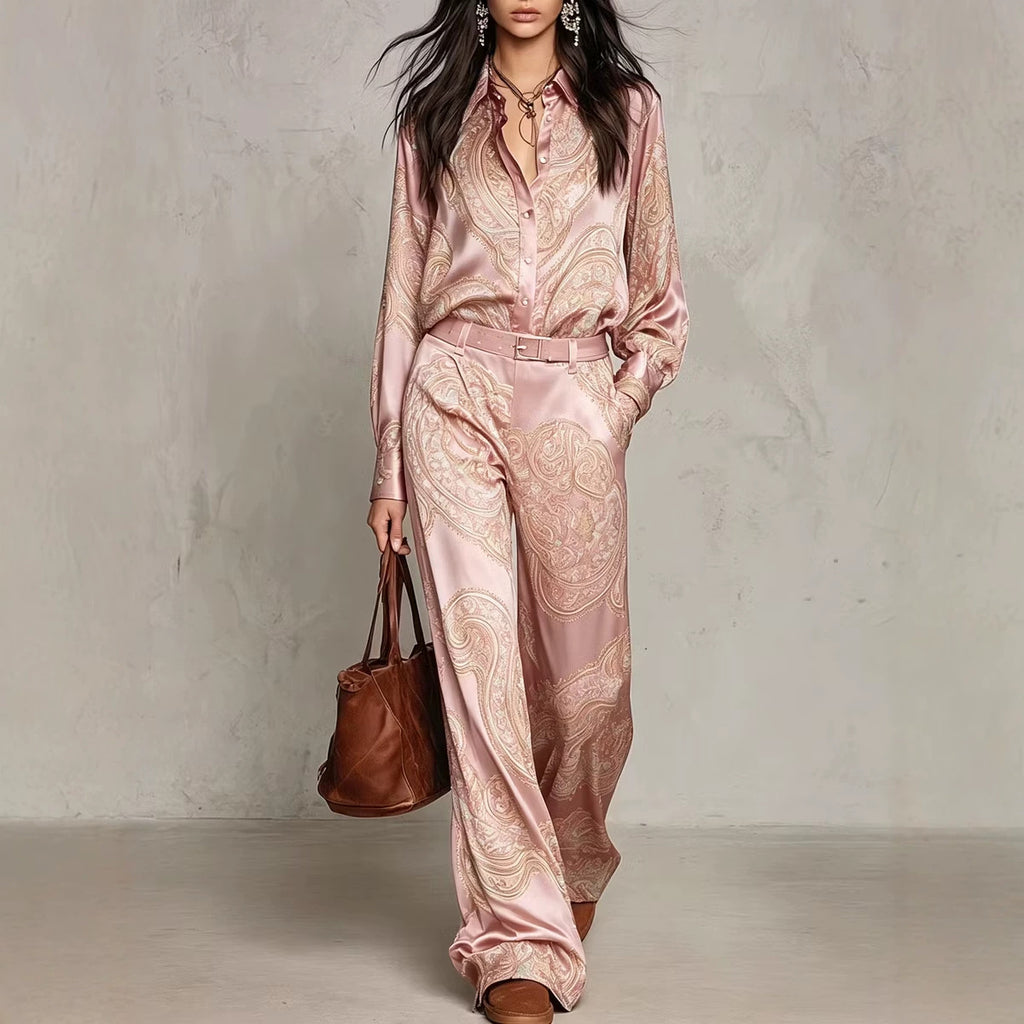 Long-Sleeve Shirt and Wide-Leg Pants Set