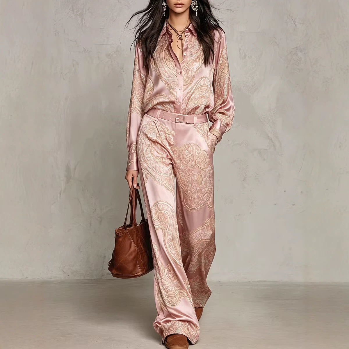 Long-Sleeve Shirt and Wide-Leg Pants Set