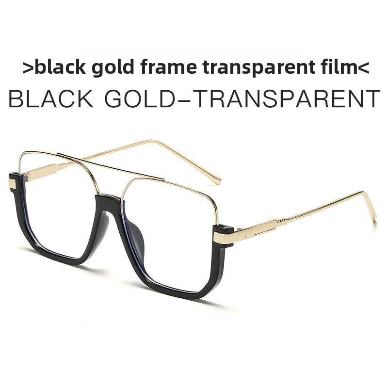 Plain double-beam large-frame anti-blue light retro glasses