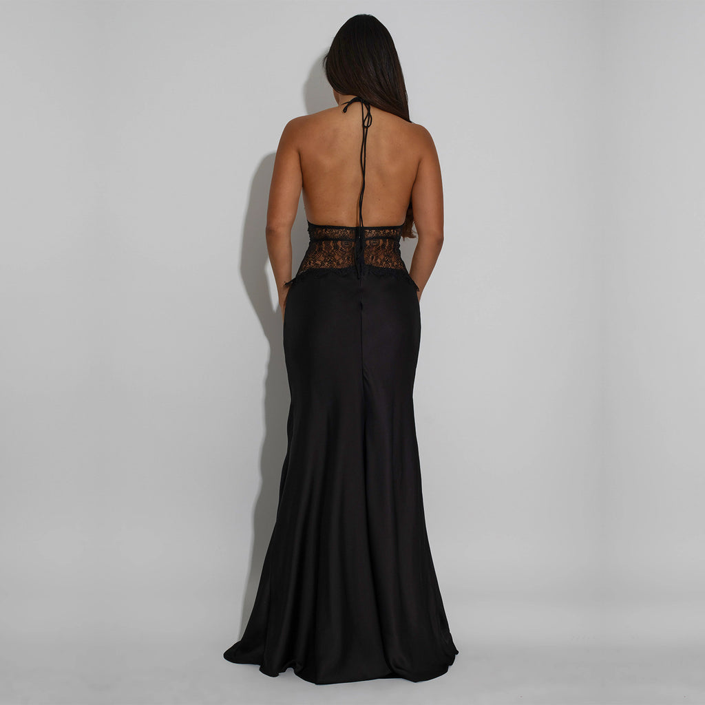 Elegant lace V-neck backless sleeveless long dress