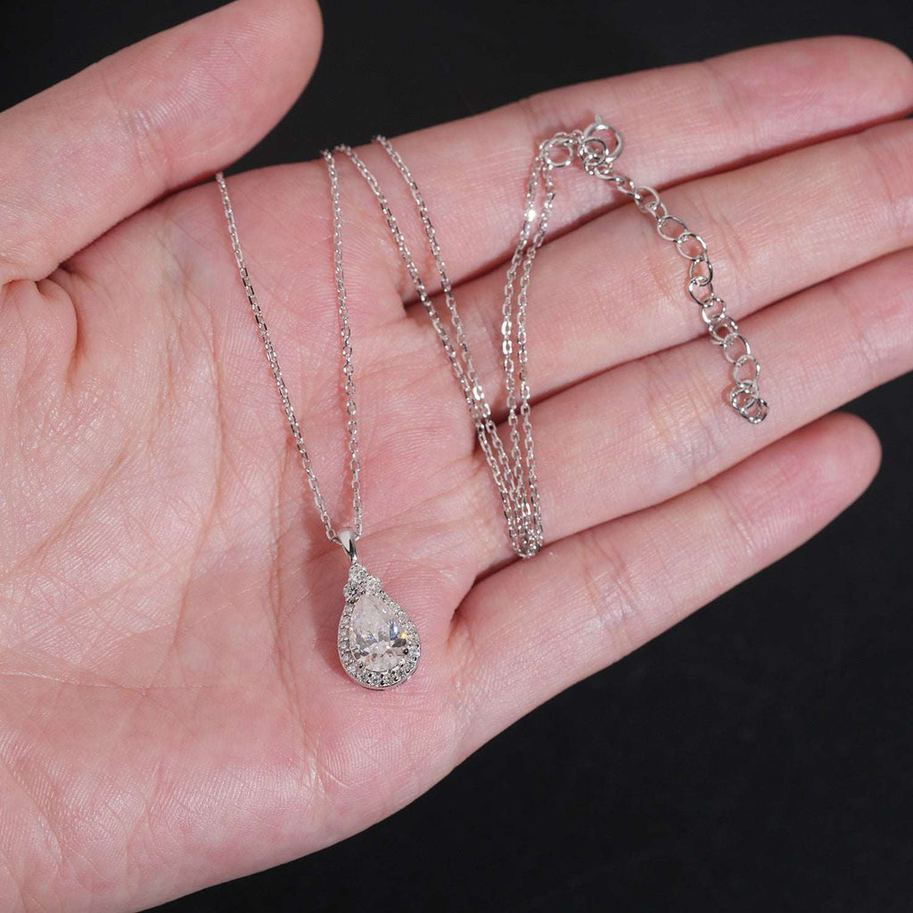 Minimalist Water Drop Moissanite Silver Necklace