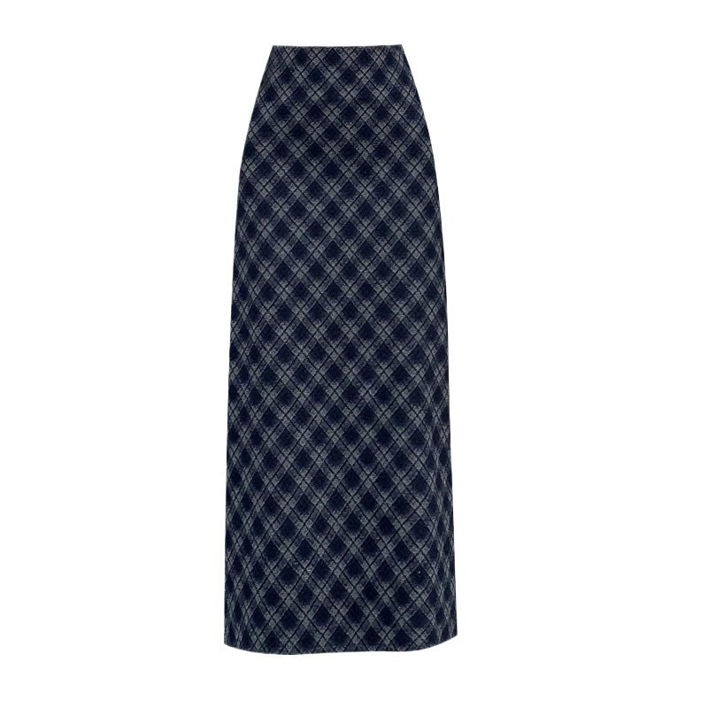 Vintage Plaid High Waist Slit Long Skirt