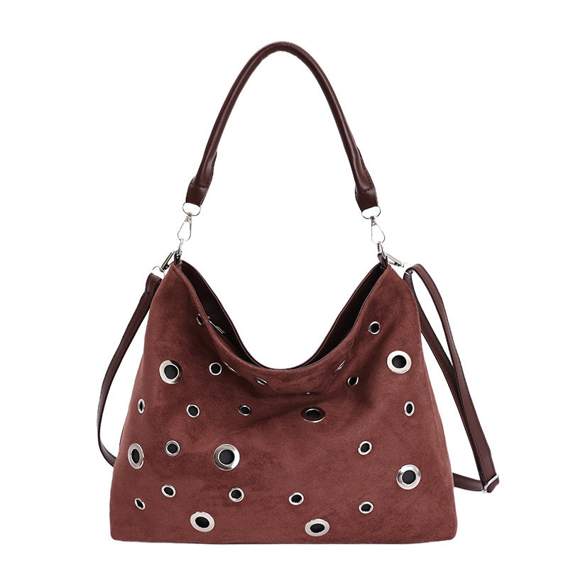 Retro Rivet Deerskin Embossed Shoulder Tote Bag